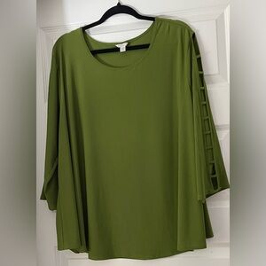 CATO Plus Size 22/24 Women’s Dark Green 3/4 Sleeve Top w/ Cutout Sleeve